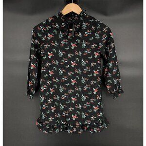 Hayden girls Floral Ruffle Hem Mini Dress Girls M Black Bow Tie Neck Fairy